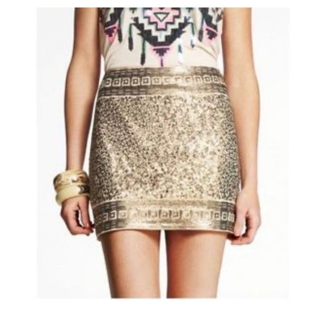 Express Gold Sequin Mini Skirt Women’s Small Party Holiday NYE Club Glam